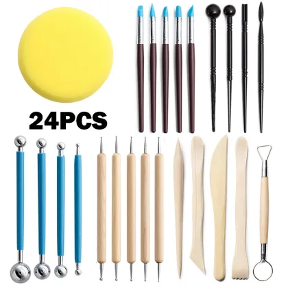 24 Pcs Art Supply Kit: Pottery Clay & Sculpting Tools for Adults, Kids & Beginners