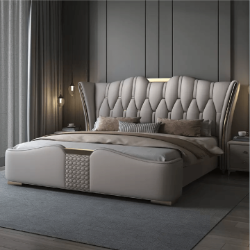 Elegant Trendsetter King-Size Soft Bed - Modern Design MDF Wood Leather Frame