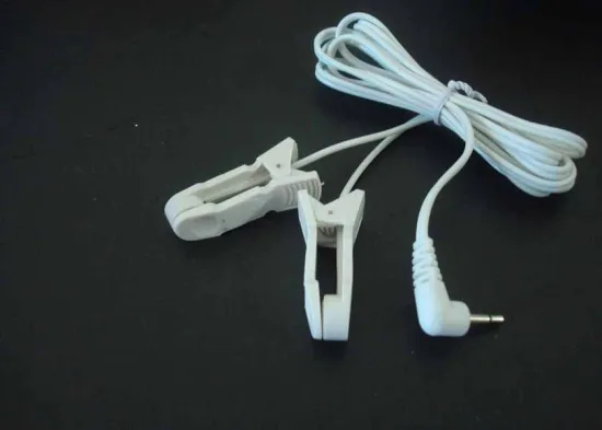 3.5 Dc Plug Electrodes Wire With Two Ear Clip / Medical Lead Wire For Tens, 1.2 Resistance Tens Lead Wires