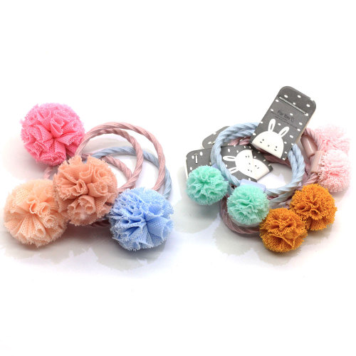2019 Nuevos productos Bebé niña Niños pequeños Pom Pom Flower Lazos para el cabello Color pastel Banda elástica para el cabello Diadema Titulares de cola de caballo