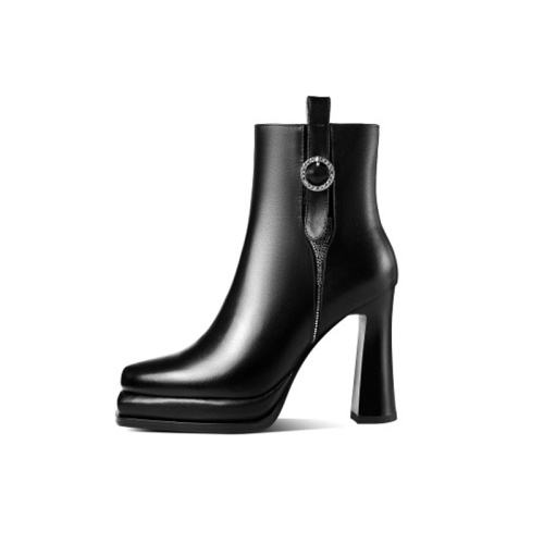 Square Toe Ankle Boots High Heels Side Zipper