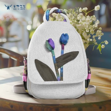 Mochila de lino y algodón con forma de tulipán hecha a mano estilo bohemio para mujer