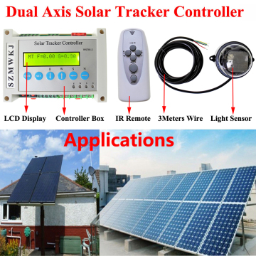 Complete 12V/24V Volt DC Power Dual Axis Solar Tracking Solar Panel Tracker Controller W/ Waterproof Light Sensor W/ LCD Display