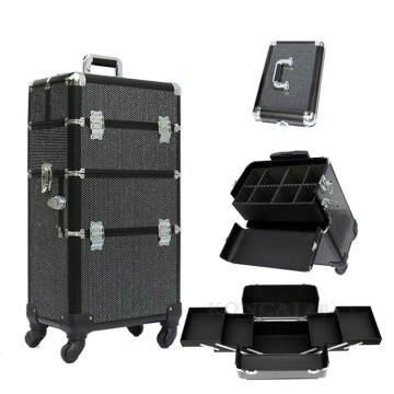 2in1 set of makeup case with 360 degree rolling wheel cosmetic train case