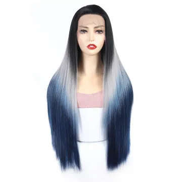 wholesale Blue Grey Lace Front Synthetic x-tress Wigs With Baby Hair Free Part Wigs 150% Density Glueless Lace Wigs For Women