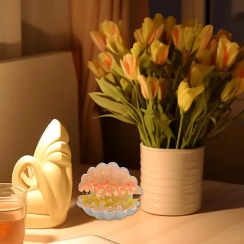 Ночной свет раковины с цветочным тюльпаном для спальни декор