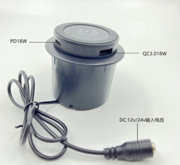 60mm New Type Desktop Grommet with Wireless Fast Charging (USB A+C)