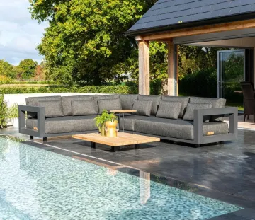 Sigma Outdoor Furniture: L-Shaped Sofa Set with Metal Sun Loungers for Pools and Gardens