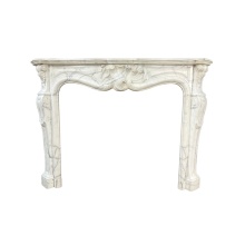 Custom White Marble Fireplace Mantel with Rococo Design