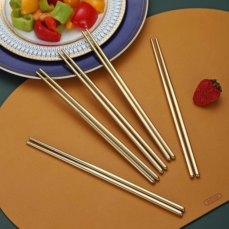 10 Pairs Reusable Chopsticks, Titanium Gold Plating Stainless Steel Metal Chop Sticks