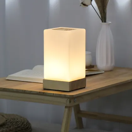 High-Tech Wooden Base Touch Control Desk Lamp with Glass Shade