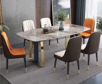 Modern Minimalist Marble Dining Table Set - Stainless Steel Furniture