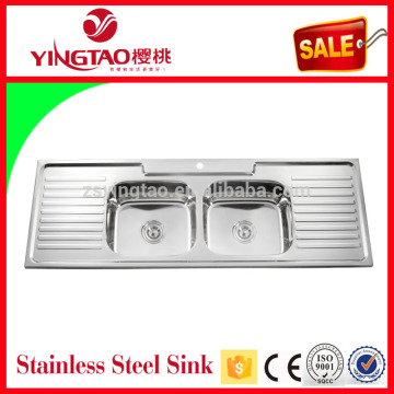 Bowl sink factory ,1.5 meter straight line double bowl double drainer kitchen sinks stainless steel