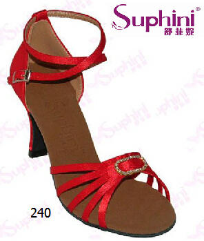 Suphini Red Satin Genuine Leather Outsole Latin Dance Shoes Woman