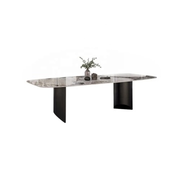 Modern Rectangular Sintered Stone Dining Table with Double Pedestals