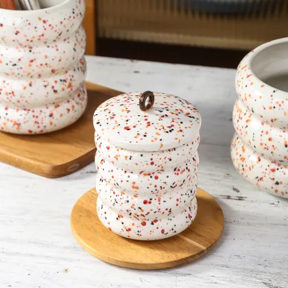 Color Splash Ink White Kitchenware Storage Jar Set with Lid