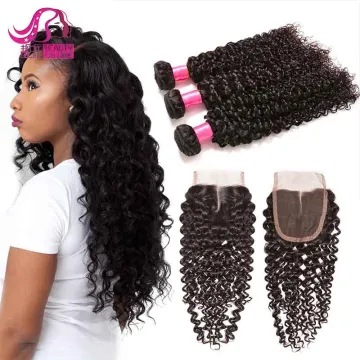 Brazilian kinky curly virgin hair bundles with closure