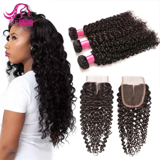 Brazilian kinky curly virgin hair bundles with closure