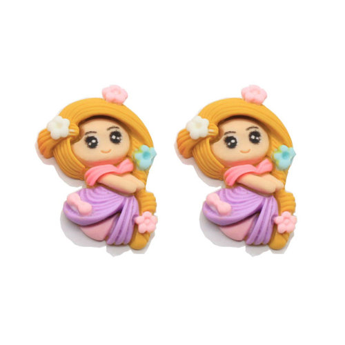 100Pcs Kawaii Resin Cartoon Princess Flatback Anime Character Girls Figurines Bow Embellishment Hair Bow Center Jewelry Crafts