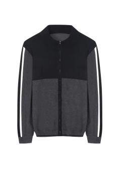 Men's Knitted Stretchable Panel Sleeve Full Zip Cardigan