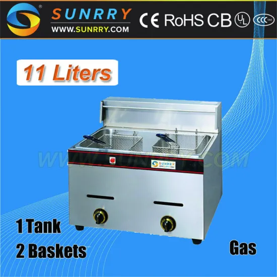 LPG used stainless steel manufacturung price 2 tanks 2 baskets desktop gas industrial deep fryer for sale