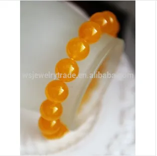 Natural crystal bracelet Yellow chalcedony Bracelet 8mm Zhaocai yellow essential white moss