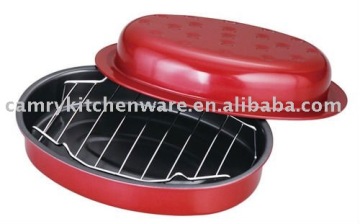 Non-stick Oval Roasting Pan w/ Chrome Plated Rack