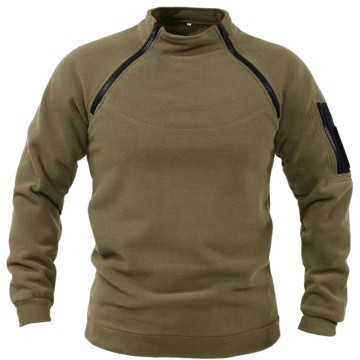 Giacca da caccia esterna tattica: pullover in pile caldo con cerniere e tasche per braccio.