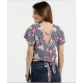 Blusa feminina com estampa floral V shanpe back