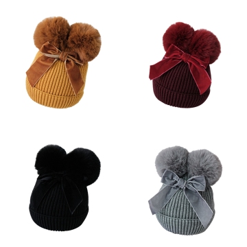 Baby Stuff Double Pompom Hat Winter Knitted Kids Baby Girl Hat Warm Thicker Children Infant Beanie Cap Bonnet Casquette Enfant