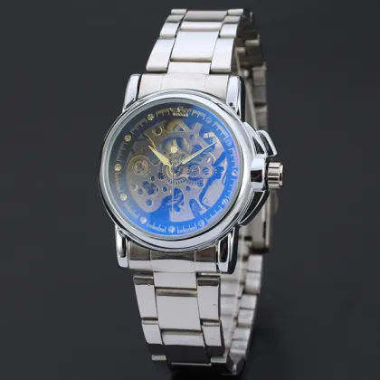 heart shaped skeleton design dial golden winner watch