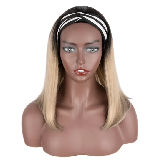 4 classic colors 14 inches High Temperature Resistant synthetic wig wholesale super Silky straight wave headband wig for woman