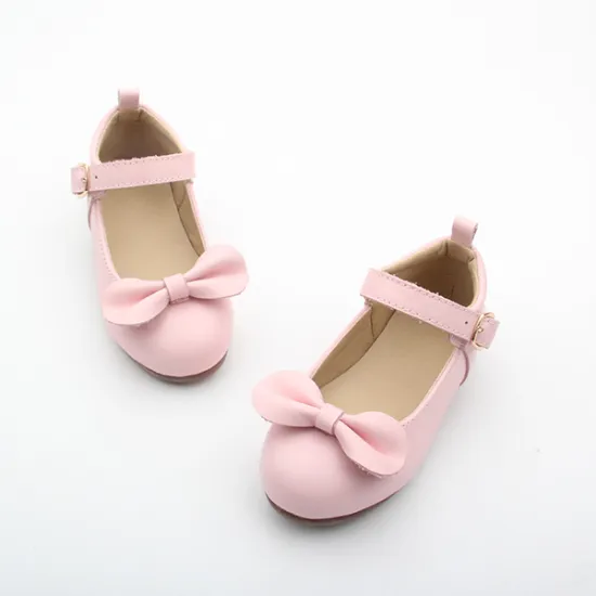 2017New Arrival Bowknot Leather Hard Sole Fancy Baby Girls Shoes
