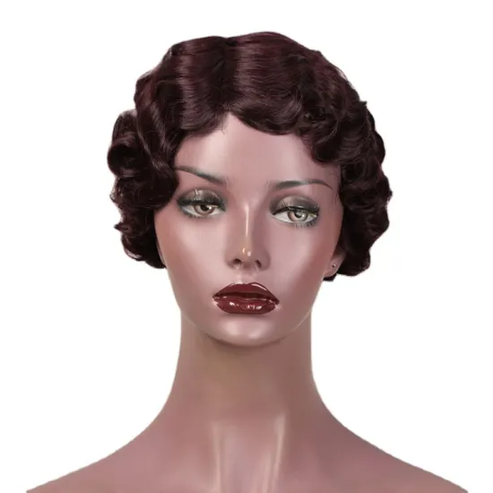 Vigorous Good Quality Finger Deep Wave Pixie Cut Red for Black Women Short Synthetic Wigs Wholesale Price