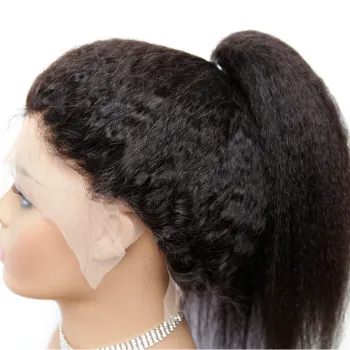 JT Wholesale Afro Kinky Curly Front Full Lace Human Hair Wig, Natural Black Long Curly Brazilian Hair Lace Wig For Women