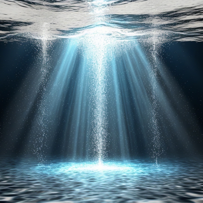Illustration of turbidity in water, showing particles and light scattering