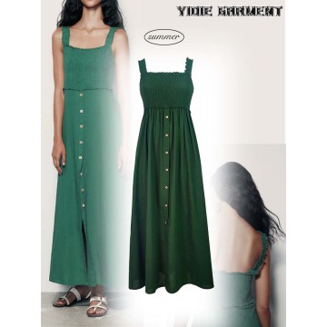 Summer Fashion Ladie's Linen Blend Slip Midi Dress