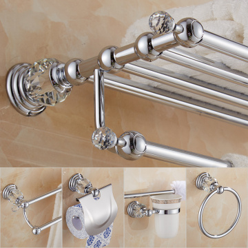 Brass Shower Shelf Toilet Paper Holder Silver Crystal Wall Mounted Towel Bar Toilet Brush Holder Bathroom Accessories set