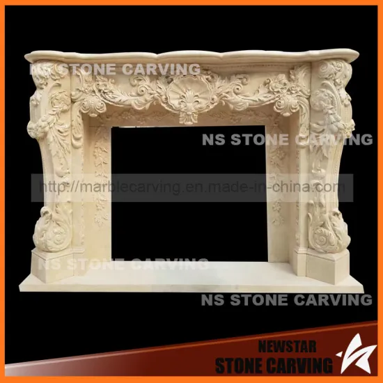 Beige Marble Fireplace Mantel