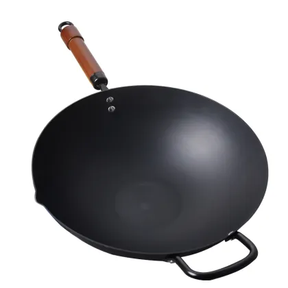 kitchenware Cooking nitriding wok Chinese traditional Steel Wok Pan With Wooden Handle Carbon Steel Wok