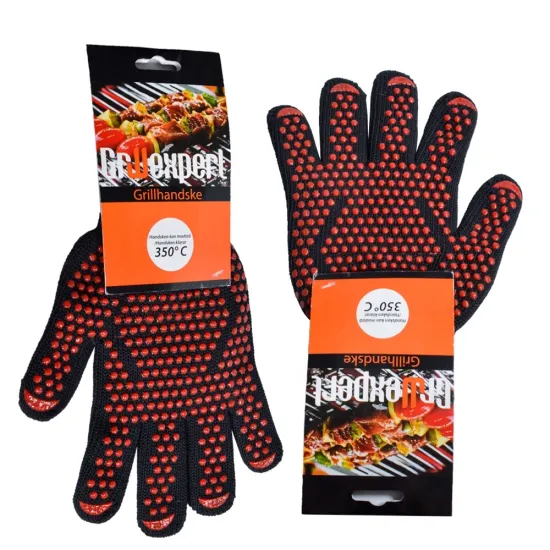 Heat Resistant Barbecue Grill Gloves Kitchen Cooking Gloves Red Silicone Long Non-Slip Gloves