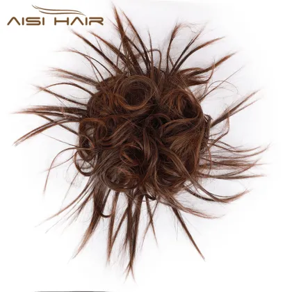 Aisi Hair Cheap Multi Color Curly Chignon Bun Pad Chignon Elastic Band Ribbon Ponytail Rope Rubber Hairpiece Extension For Women