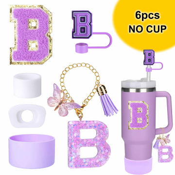 Purple Butterfly Fringe Pendant Silicone Cup Set with Coasters and Accessories