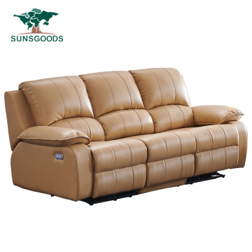 Classical Fabric Double Recliner Sofa with Drop-Down Coffee Table for Home Theater Living Room