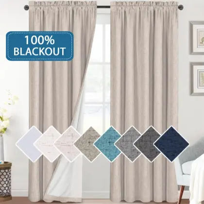 Linen Blackout Curtains Thermal Insulated Curtain Draperies