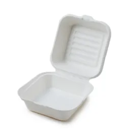 6x6x3" Disposable Eco-Friendly Recyclable Compostable Biodegradable Clamshell 1 Hamburger Bakery Packaging Bagasse Box (500/CS)