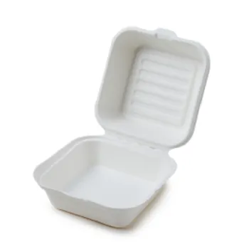 6x6x3" Disposable Eco-Friendly Recyclable Compostable Biodegradable Clamshell 1 Hamburger Bakery Packaging Bagasse Box (500/CS)