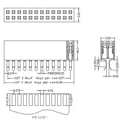 1.27 mm Female Header Dual Row Straddle Type 1.27 mm Female Header Dual Row Straddle Type
