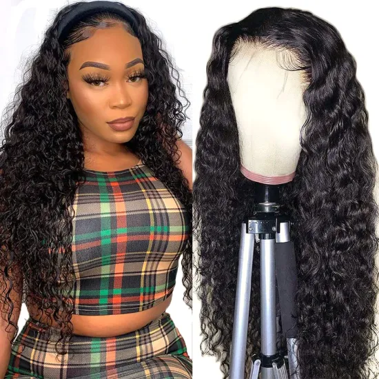Factory Supplier Wholesale Raw Indian Virgin Cuticle Aligned 100% Human Hair 5x5 Lace Closure Water Wave Wigs For Black Women