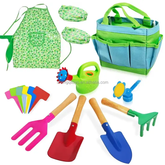 Complete Kids Gardening Kit: Shovel, Rake, Fork, Trowel, Apron, Gloves, Watering Can, and Tote Bag for Toddlers